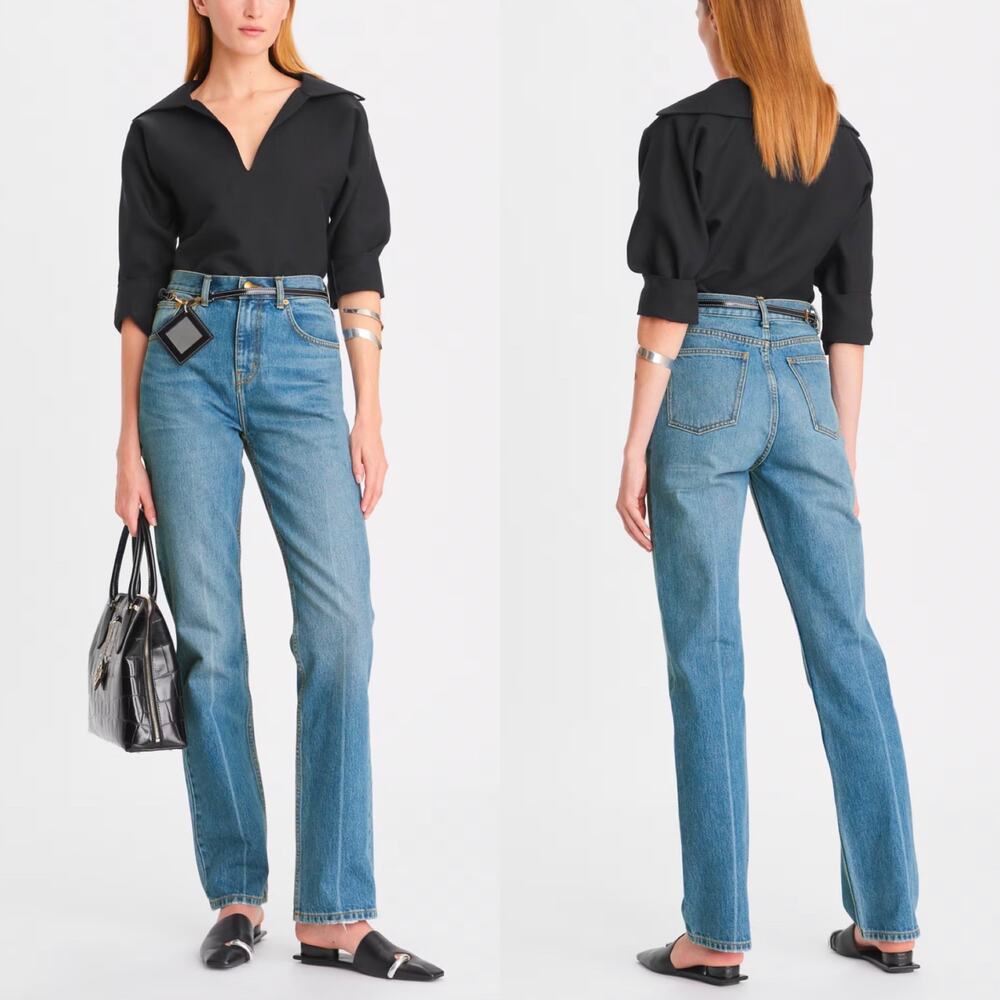 Tory Burch Mid Rise Slim Straight Jeans Blue Denim 100% Cotton Size 25